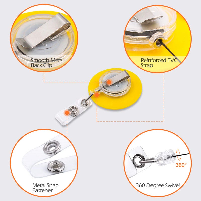 Finex 4 Pcs Set Emoji Smiling Face Badge ID Clip Reel Retractable Holder Office Work Nurse Name Badge Tag Clip On Card Holders Cute - 30 inch Cord Extension - Image 3